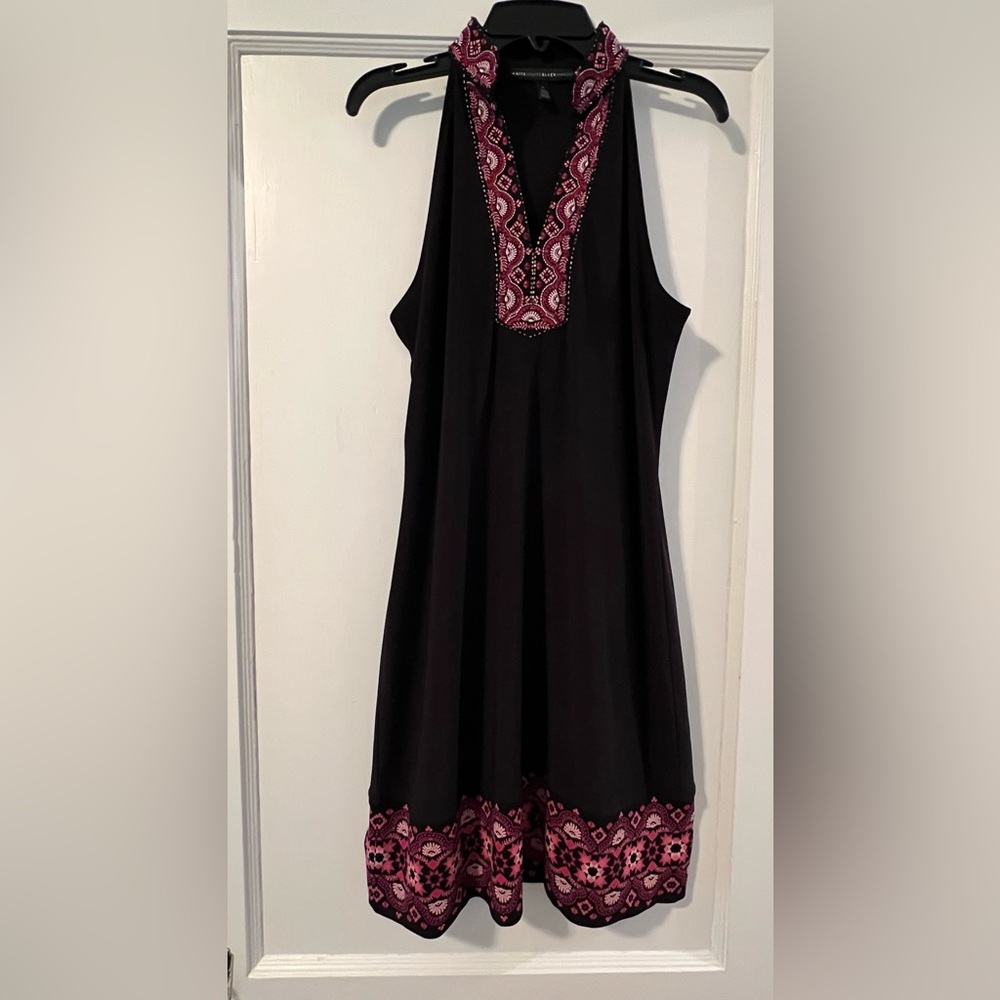 WHBM Black Dress with Pink Patterned Trim